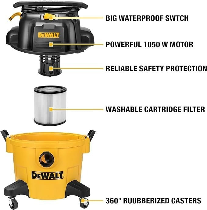 DEWALT DXV20P, 20L Wet/Dry Vac, Yellow/Black, 1050 W