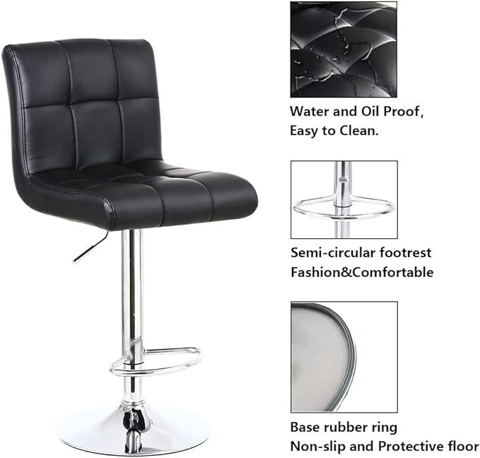 KKTONER Bar Stool PU Leather with Backrest Height Adjustable