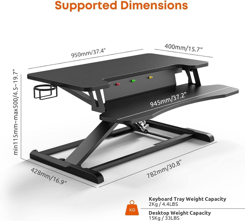 PUTORSEN 37'' Standing Desk Converter Riser Black