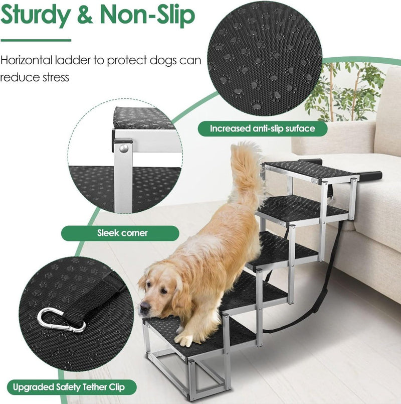 Folding Dog Car Ramp 5 Step Pet Stairs Foldable Travel Non-Slip for Large Dogs