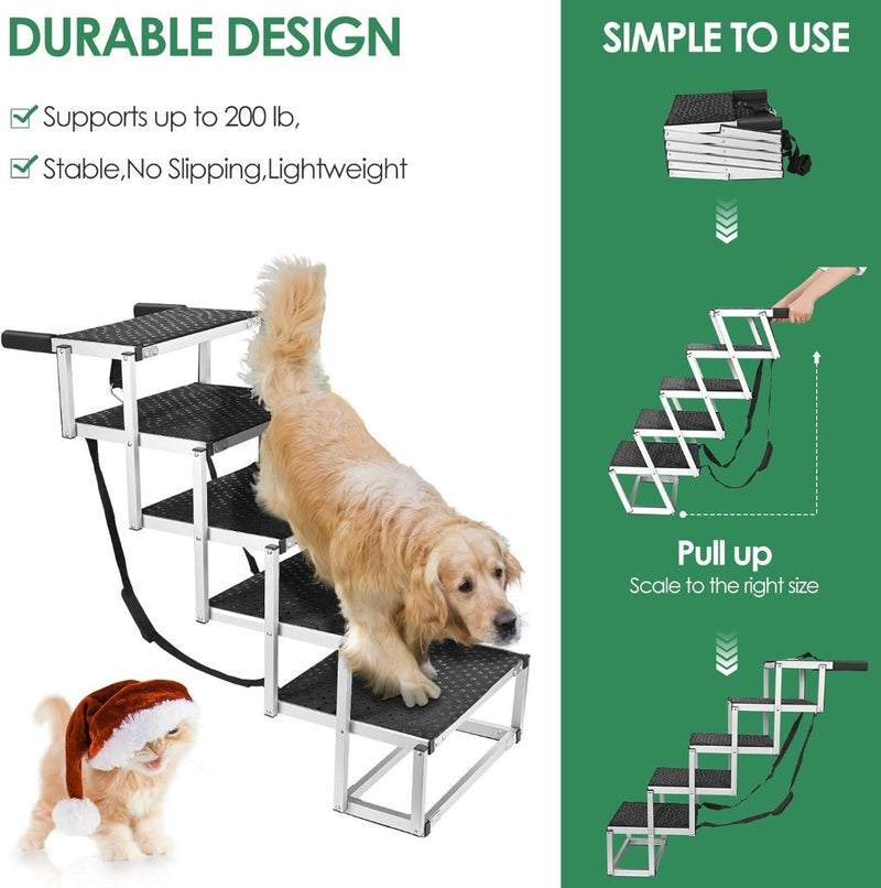 Folding Dog Car Ramp 5 Step Pet Stairs Foldable Travel Non-Slip for Large Dogs