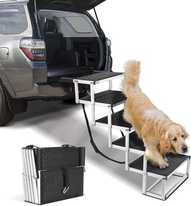 Folding Dog Car Ramp 5 Step Pet Stairs Foldable Travel Non-Slip for Large Dogs