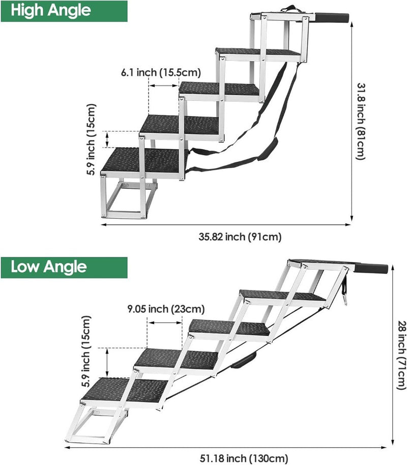 Folding Dog Car Ramp 5 Step Pet Stairs Foldable Travel Non-Slip for Large Dogs