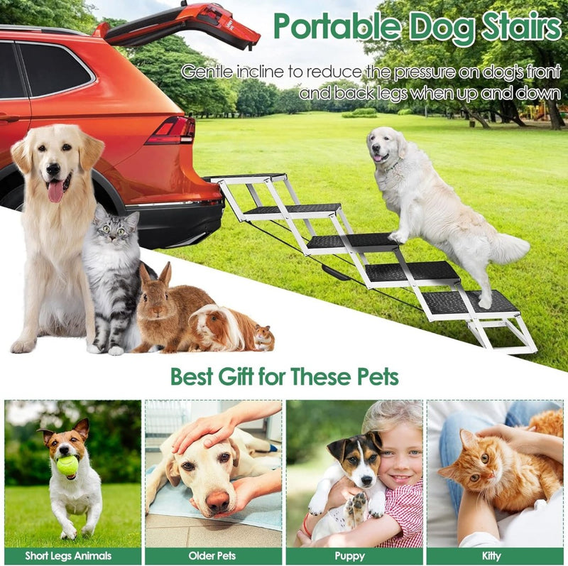 Folding Dog Car Ramp 5 Step Pet Stairs Foldable Travel Non-Slip for Large Dogs