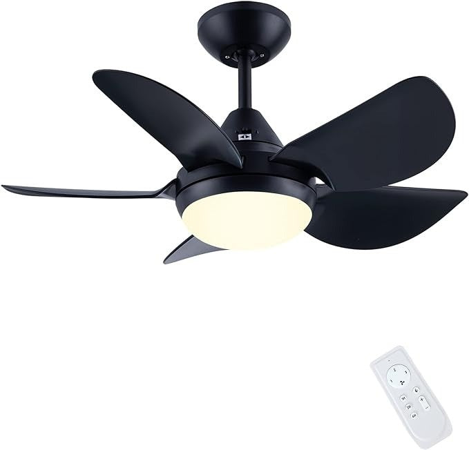 Newday 30 Inch Bedroom Ceiling Fan with Light and Remote Control, Small Black