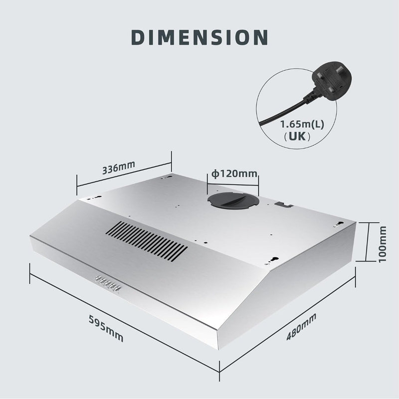 60 cm Visor Cooker Hood w/ Brushless Motor, Stainless Steel Extractor