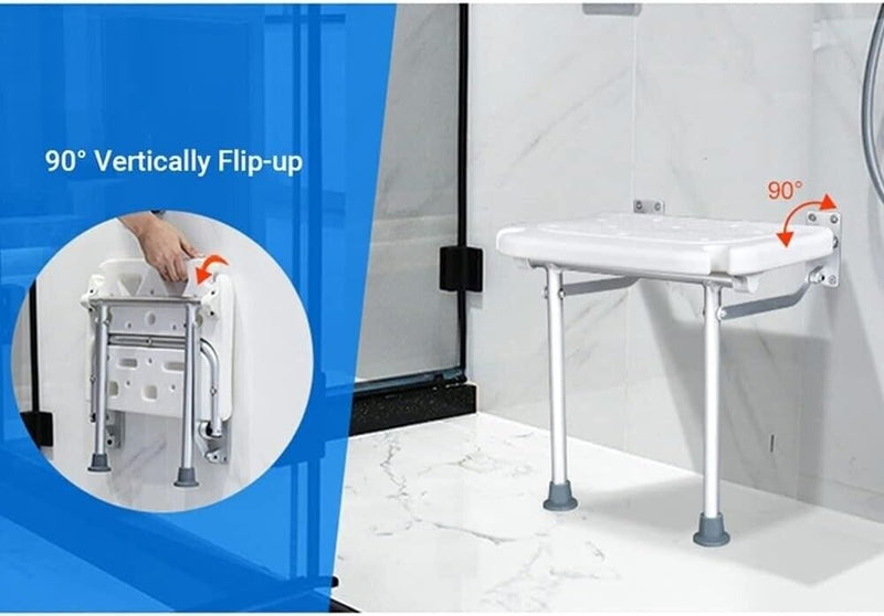 Folding Shower Bench - Wall Mounted - Flip-up - Screw-in Chair Stool