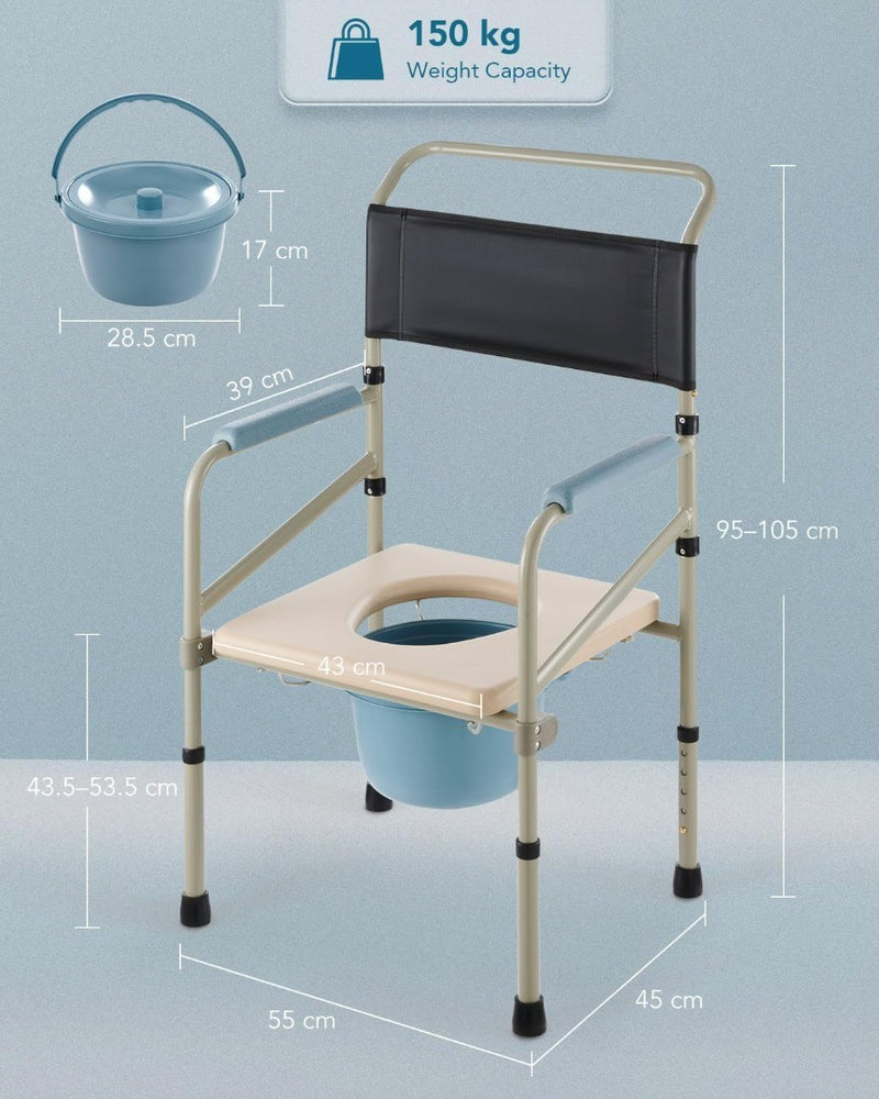 Lightweight Bedside Commode Removable Seat Pad Portable Foldable Blue VONOYA