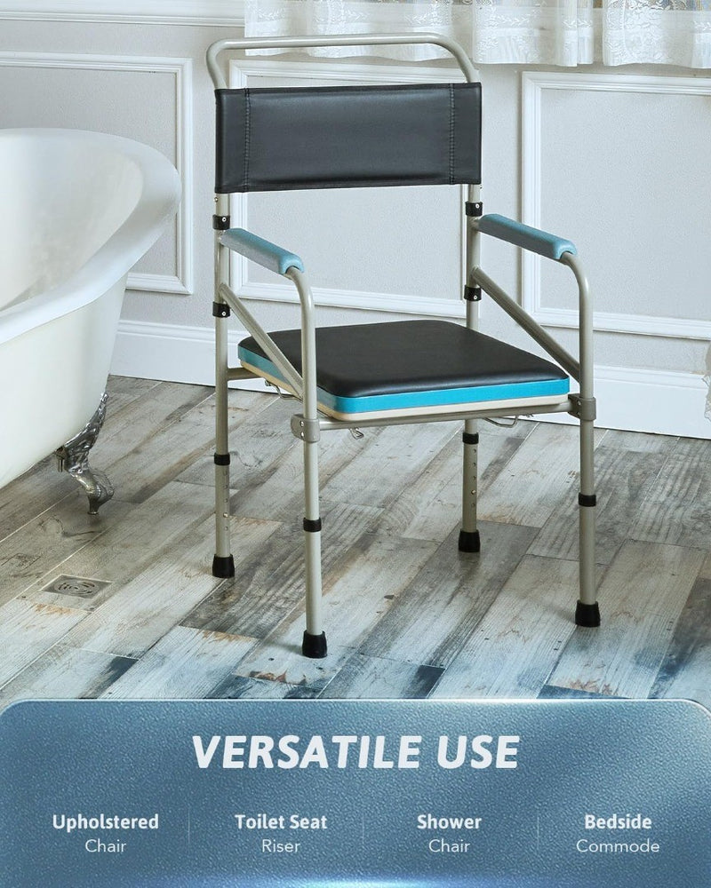 Lightweight Bedside Commode Removable Seat Pad Portable Foldable Blue VONOYA