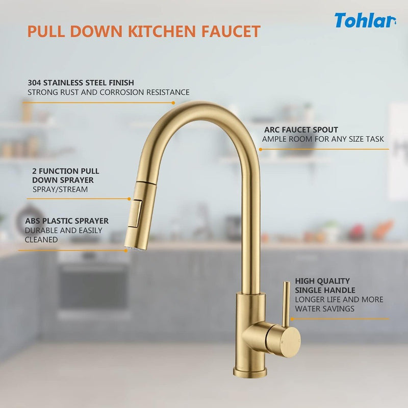 Gold Kitchen Tap with Pull Down Sprayer