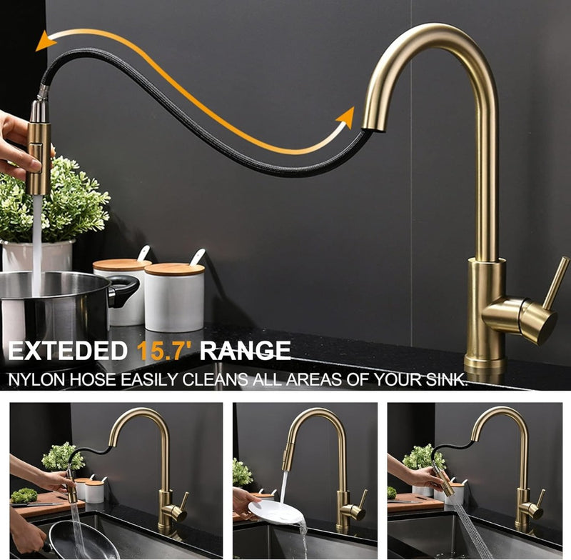 Gold Kitchen Tap with Pull Down Sprayer