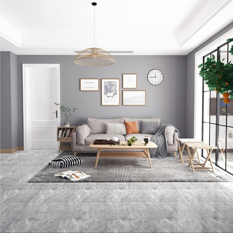 VEELIKE Grey Floor Tiles Self Adhesive Concrete Effect Vinyl Flooring Stick ON