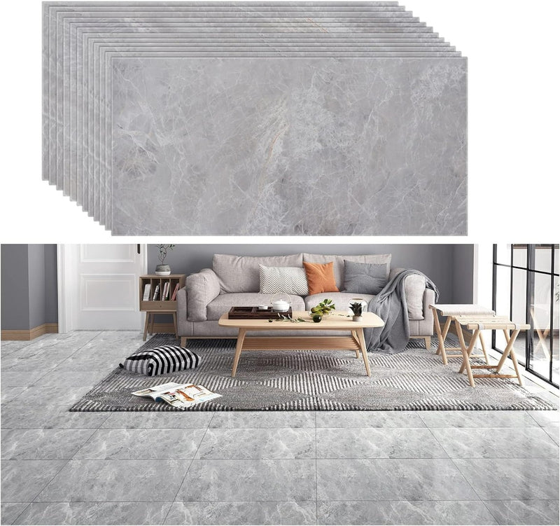 VEELIKE Grey Floor Tiles Self Adhesive Concrete Effect Vinyl Flooring Stick ON