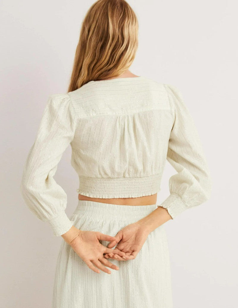 BODEN Lurex Smocked Crop Top