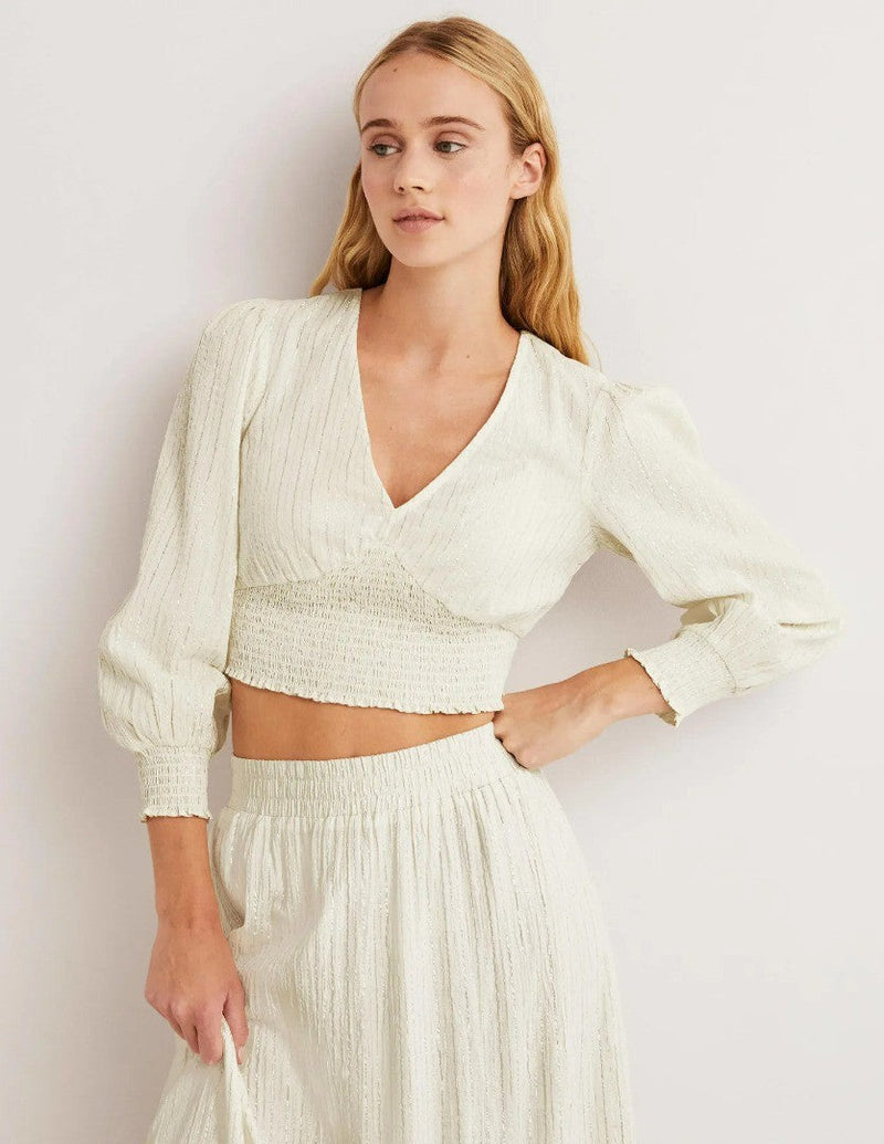 BODEN Lurex Smocked Crop Top