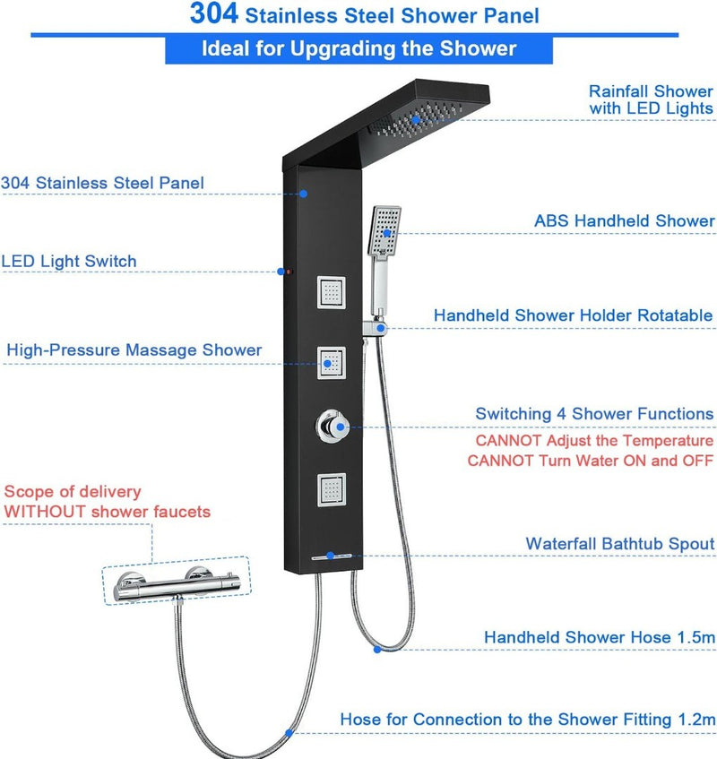 Shower Panel Tower LED Without Tap ‎97 x 21 x 21 cm