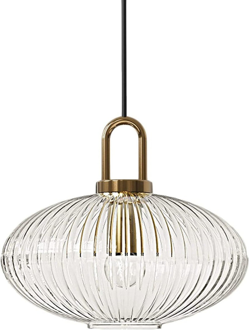 Clear Glass Hanging Lamp Ribbed Shade 30cm