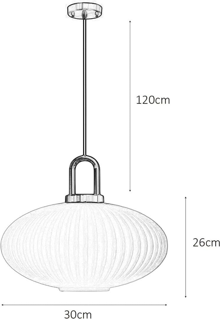 Clear Glass Hanging Lamp Ribbed Shade 30cm