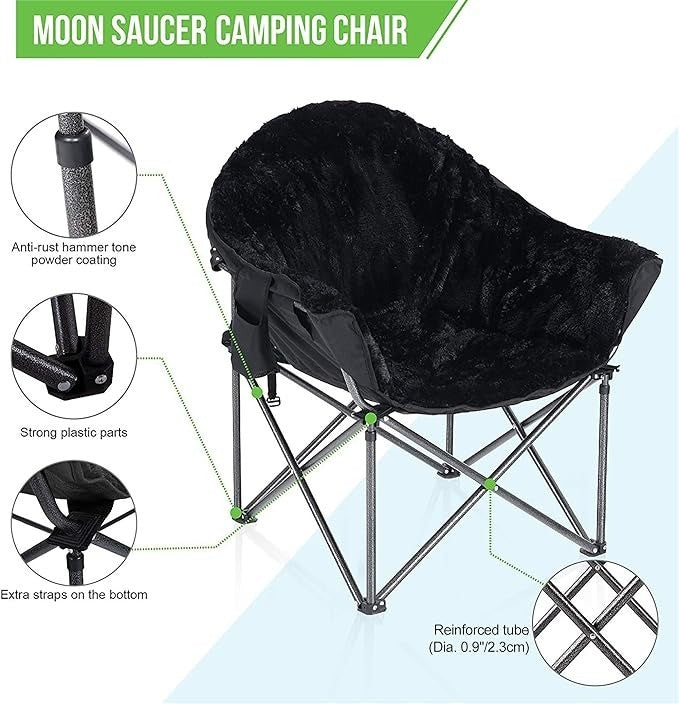 Camping Folding Moon Chair Black Portable