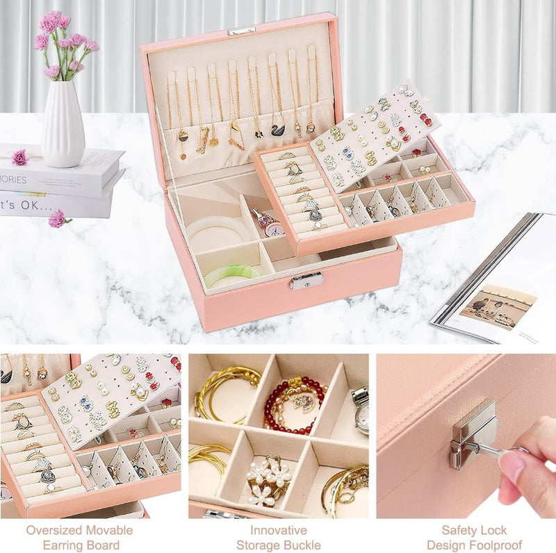 2 Jewelry Box Organizers Removable Tray Lockable