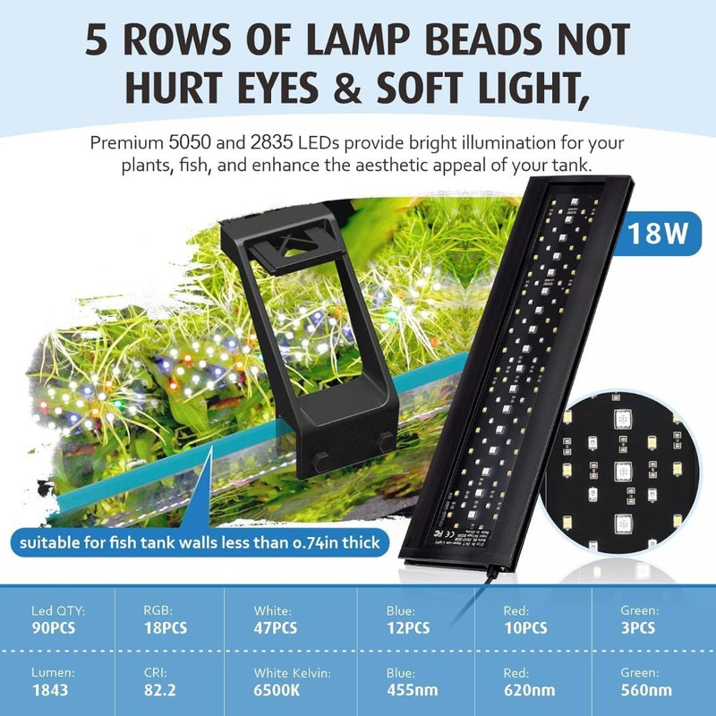 hygger Clip On Full Spectrum Aquarium Light, 18W Aquarium LED Light Day-Night