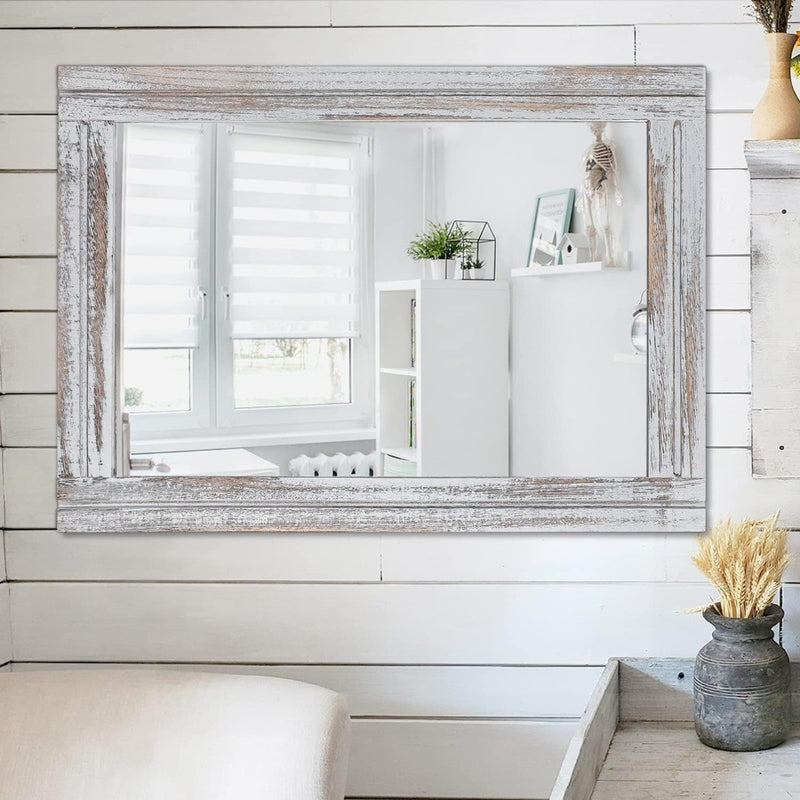 Wood Mirror 50 x 40 cm White Wash