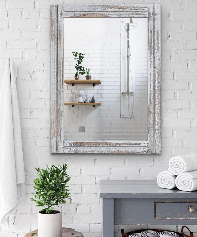 Wood Mirror 50 x 40 cm White Wash