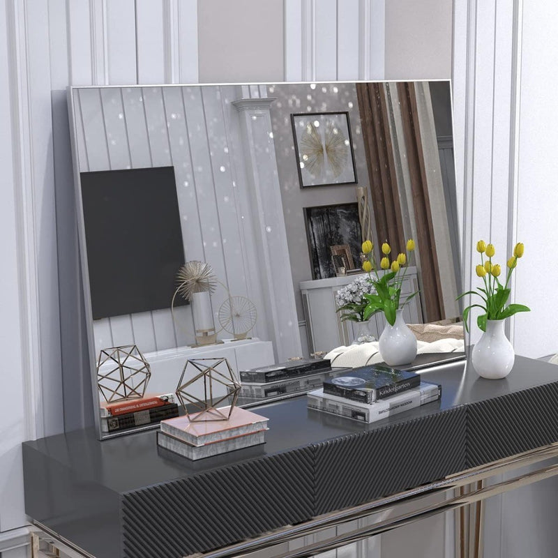 Silver Wall Mirror White frame Border 36" x 24"