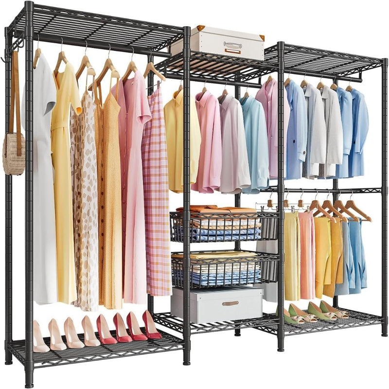 Clothing Rail Adjustable Shelves and Storage Baskets  FTEYUET