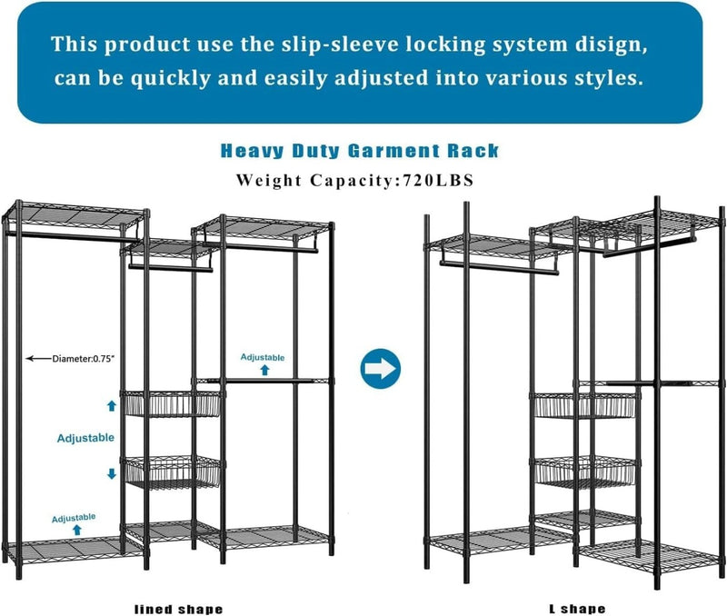 Clothing Rail Adjustable Shelves and Storage Baskets  FTEYUET