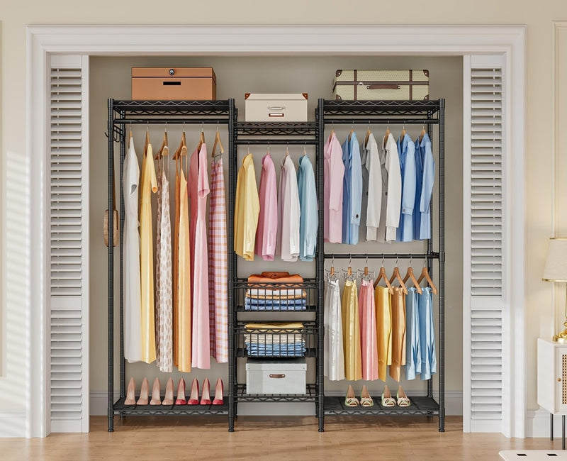 Clothing Rail Adjustable Shelves and Storage Baskets  FTEYUET