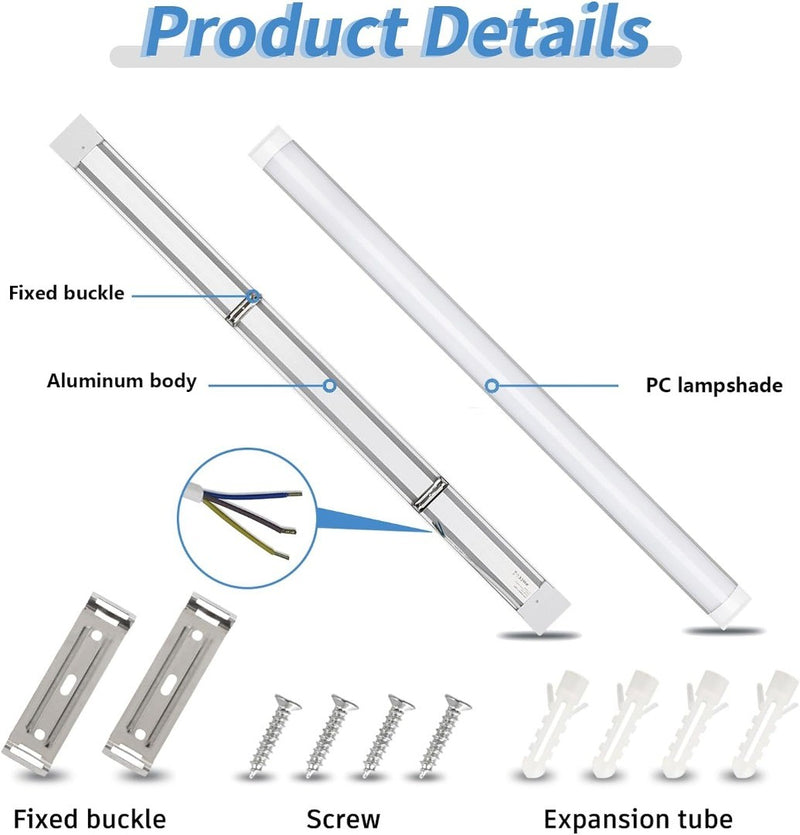 2 Pack 5FT LED Batten Lights 50W Slim