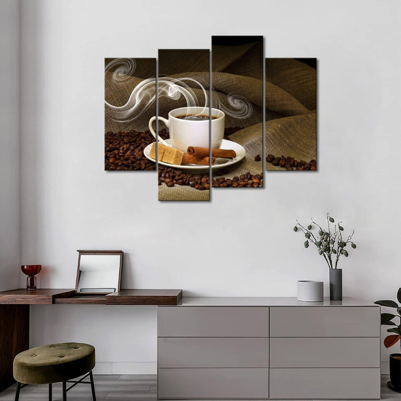 Print On Canvas Coffee And Bean 4 Panels