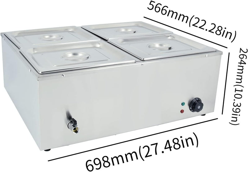 Electric Food Warmer Bain Marie 1500W Commercial Countertop Stainless warmer