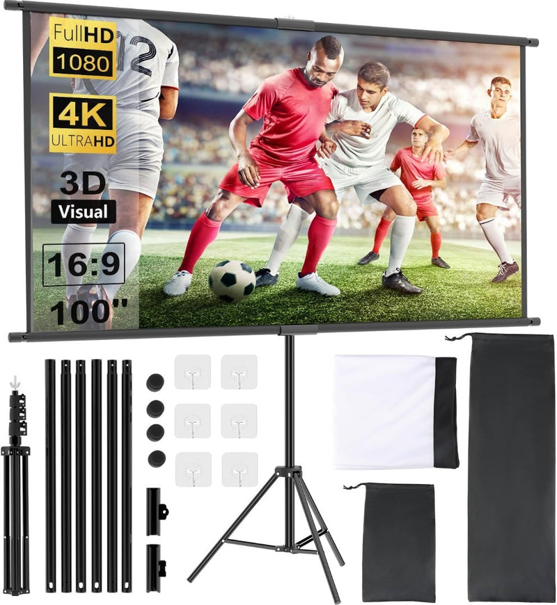 Screen Projector with Stand - 16:9 HD Portable Screen