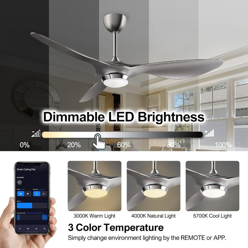 Smart Ceiling Fan Light with App Voice 132cm