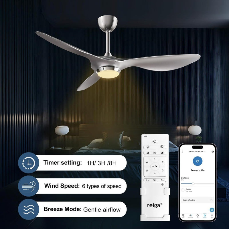 Smart Ceiling Fan Light with App Voice 132cm