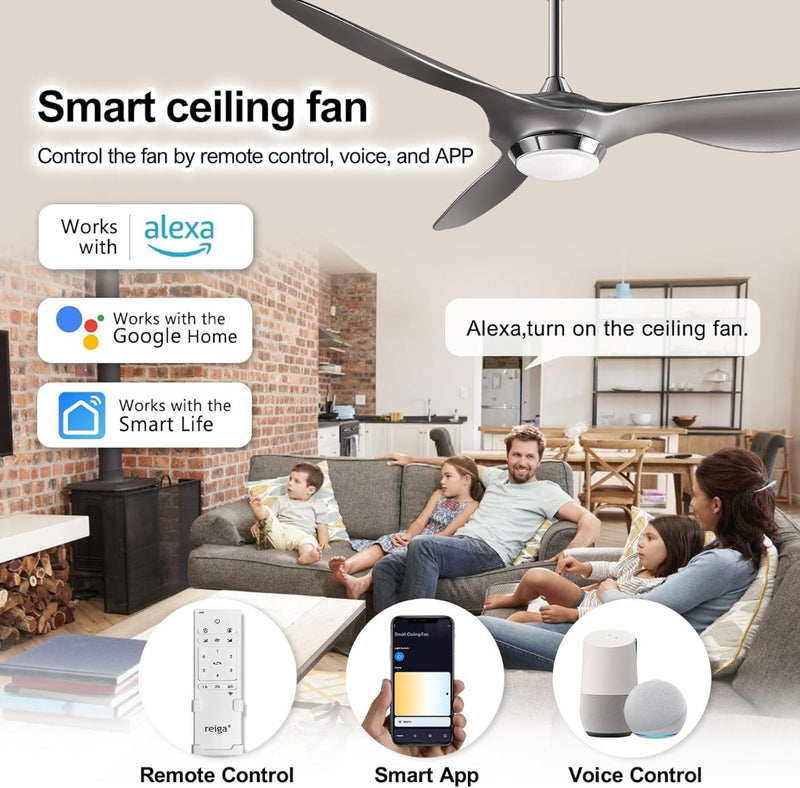 Smart Ceiling Fan Light with App Voice 132cm