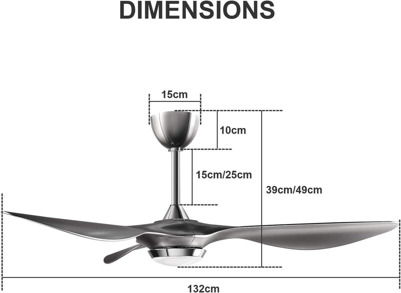 Smart Ceiling Fan Light with App Voice 132cm