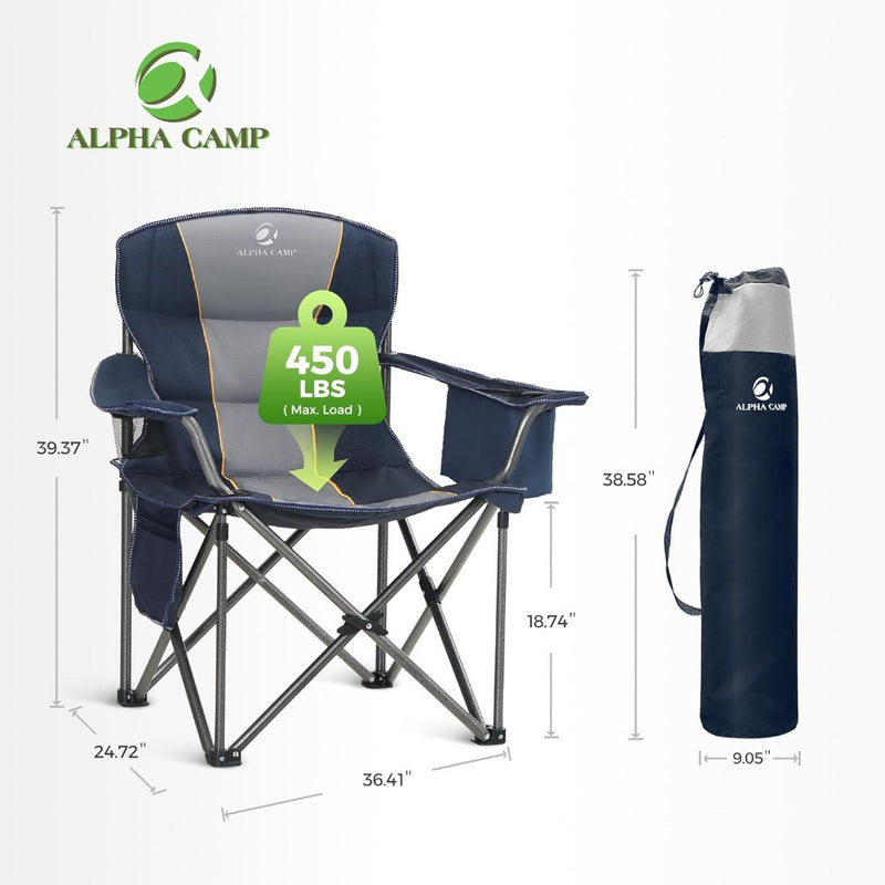 Oversized Camping Chair with Cooler Bag Support 450LBS