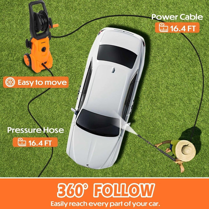 Electric Pressure Washer - 1800w 140Bar Electric Power Washer with Hose Reel