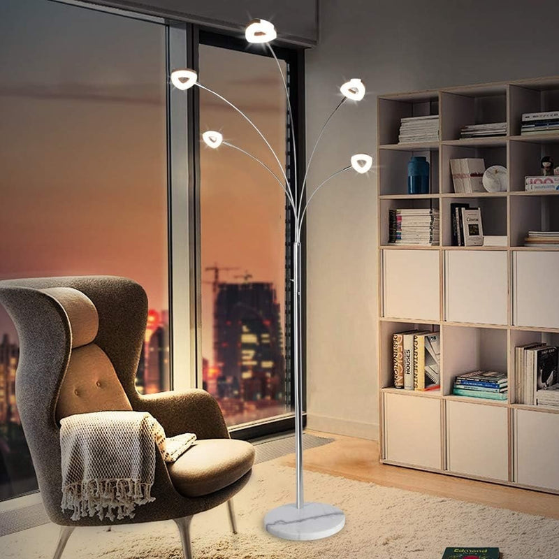 5-Way Rotatable LED Floor Lamps 3000k Warm White, 5*4W Dimmable