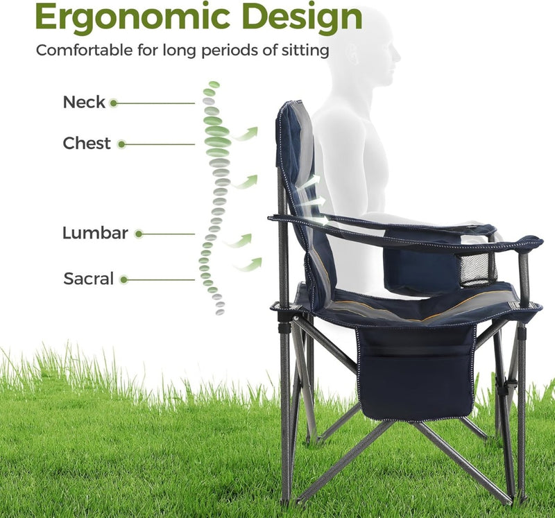 Oversized Camping Chair with Cooler Bag Support 450LBS