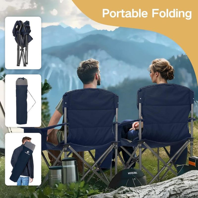 Oversized Camping Chair with Cooler Bag Support 450LBS