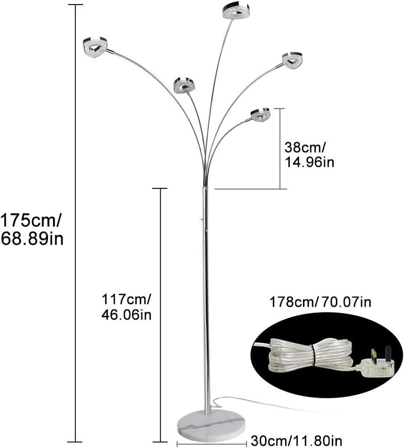 5-Way Rotatable LED Floor Lamps 3000k Warm White, 5*4W Dimmable