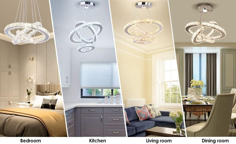 LED Chandelier Fixture 3 Rings ‎45 x 45 x 12 cm