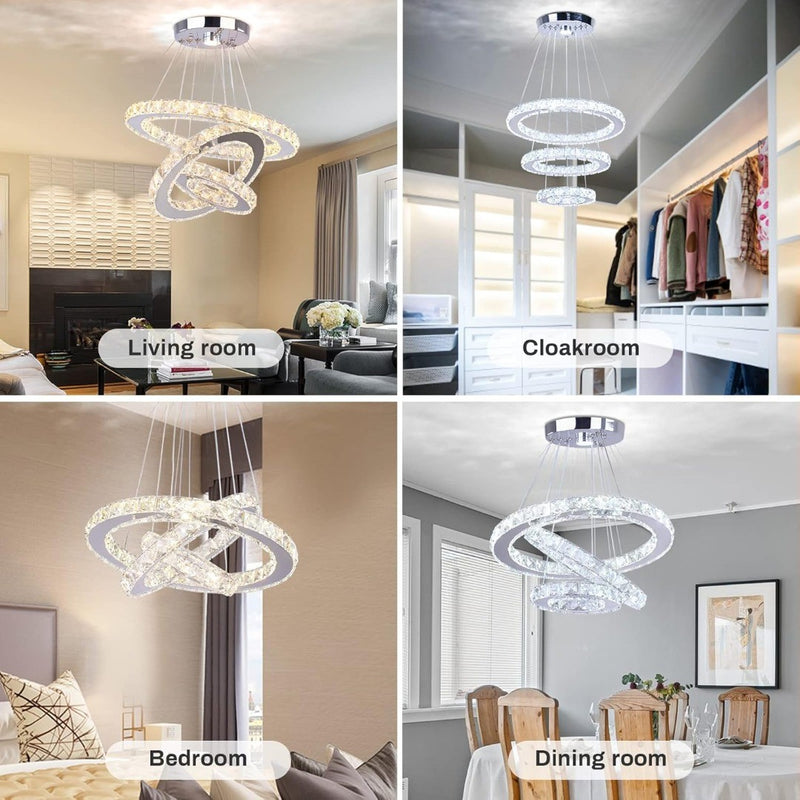 LED Chandelier Fixture 3 Rings ‎45 x 45 x 12 cm