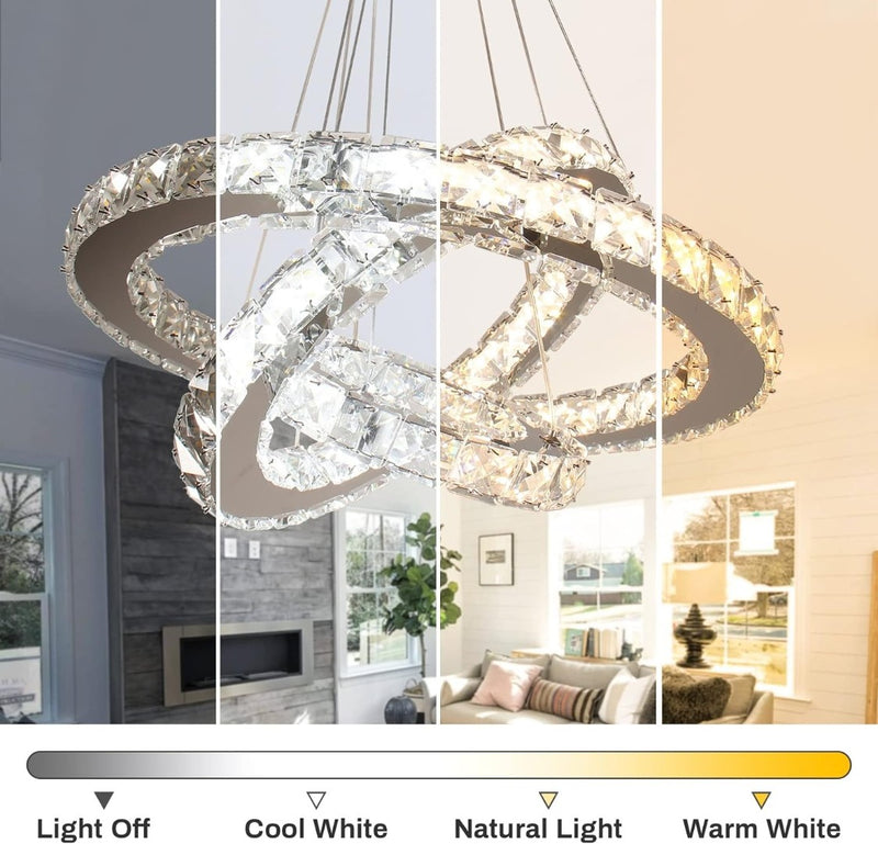 LED Chandelier Fixture 3 Rings ‎45 x 45 x 12 cm