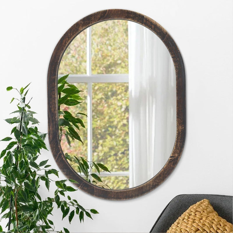 Oval Mirror 45 x 65 cm Rustic Wood Framed