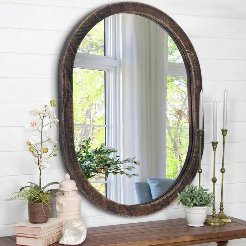 Oval Mirror 45 x 65 cm Rustic Wood Framed